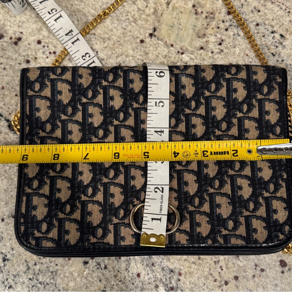 Christian Dior Trotter Chain Shoulder Bag CD Logo Navy Canvas Vintage Authentic - Picture 6 of 8